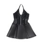 SUBBLIME - 957704 Lederkleid mit Reißverschluss und Spitze Schwarz S/M