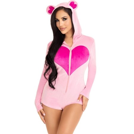 Leg Avenue - Teddy Bear Samt Body Pink S - Weicher Kuschelanzug