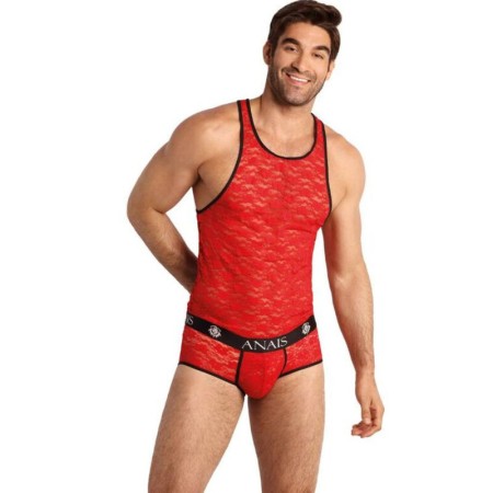 ANAIS MEN - BRAVE TOP XL Rotes Spitzen-Top mit floralem Muster