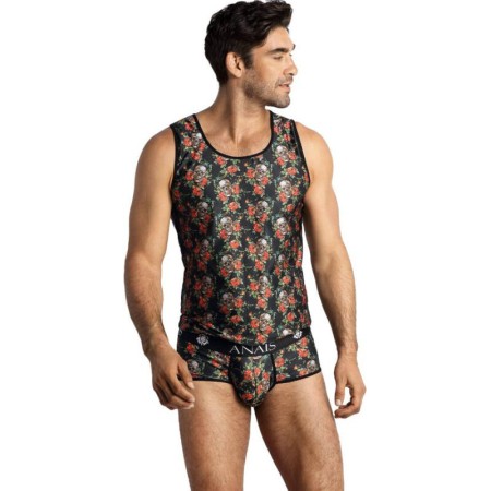 ANAIS MEN - Power Top Herren Tanktop aus weichem Modal mit Rosen- und Totenkopfmuster
