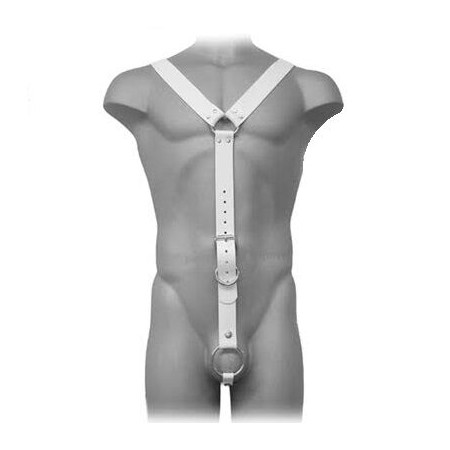LEATHER BODY - Herren Harness Weiß verstellbar mit Metallring
