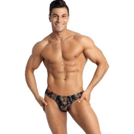 ANAIS MEN - POWER TANGA XL Herren-String aus weichem Modal mit Rosen- und Totenkopf-Print