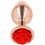 KINK - Analplug aus roségoldfarbenem Edelstahl mit roter Rosenverzierung, Größe S