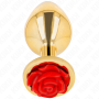 KINK Analplug Gold mit roter Rosenverzierung Größe S – Edelstahl, ergonomisch