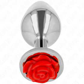 KINK Analplug Metall mit roter Rosenverzierung Größe S