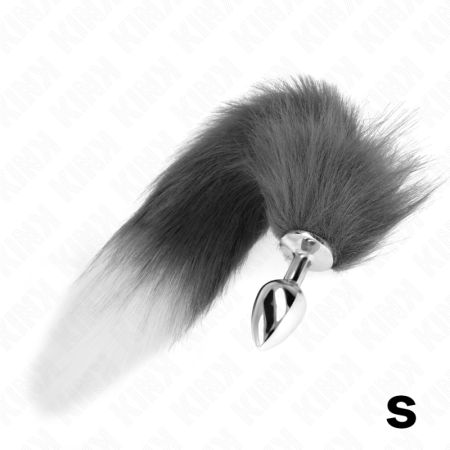 KINK Analplug Größe S 7x3 cm mit synthetischem Schwanz 40 cm Silber-Weiß