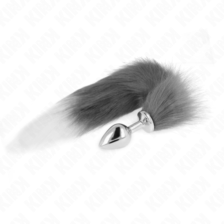 KINK Analplug Größe M 8 x 3,5 cm mit synthetischem 40 cm Schwanz in Silber und Weiß