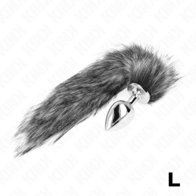 KINK Analplug Größe L 10 x 4 cm mit synthetischem Schwanz 40 cm silber