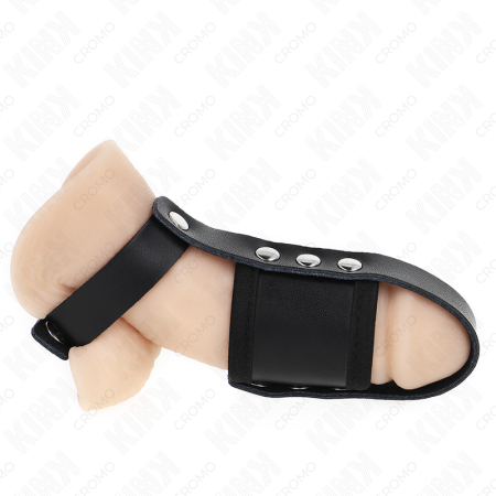 KINK Leder Penis-Käfig-Ring mit verstellbarem beschichtetem Ball-Teiler und Riemen