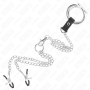 KINK - Dreifacher verchromter Metall-Penisring 3,8-5 cm mit 26 cm Metallkette und Nippelklemmen Modell 1