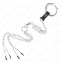 KINK - Dreifacher Chrom-Metall-Penisring 3,8 bis 5 cm mit 26 cm Metallkette und Nippelklemmen Modell 2