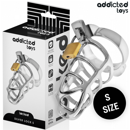 ADDICTED TOYS LOCKED - SILVER LOCK Metall Penis-Käfig Größe S