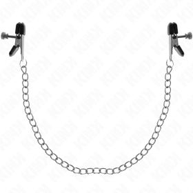 KINK Flache Nippelklemmen Schwarz mit Silberner Kette 34 cm