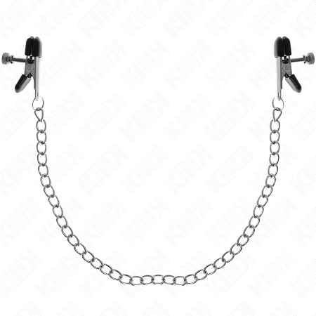 KINK Flache Nippelklemmen Schwarz mit Silberner Kette 34 cm