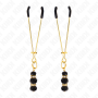 KINK - Feine goldene Nippelklemmen mit dreifacher schwarzer Glasperle, 7 cm