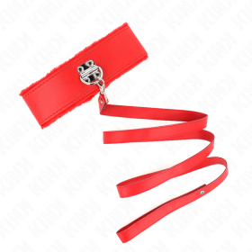 KINK Halsband mit Leine 116 cm, silberne Nieten, Modell 4, Rot, verstellbar 40-48 cm x 6 cm
