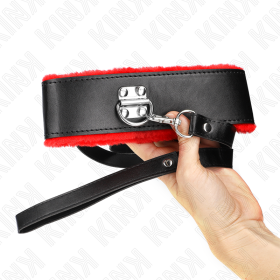 KINK - Verstellbares rotes Lederhalsband mit 116 cm Leine, 40-48 cm x 6 cm