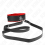 KINK - Verstellbares rotes Lederhalsband mit 116 cm Leine, 40-48 cm x 6 cm