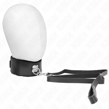 KINK verstellbares Lederhalsband mit 116 cm Leine, Schwarz, 40-48 cm x 6 cm