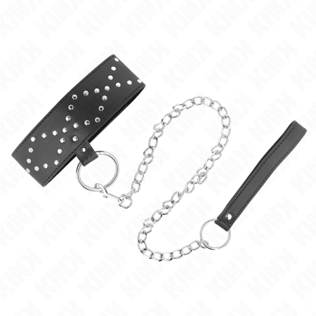 KINK - Verstellbares Halsband mit 65 cm Leine und silbernen Nieten, Modell 3, 36-43 cm x 5 cm