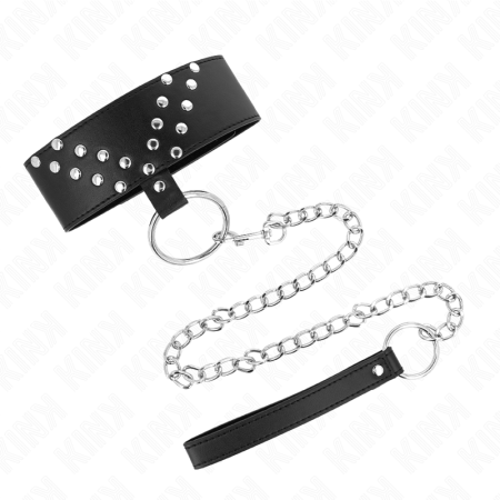 KINK - Verstellbares Halsband mit 65 cm Leine und V-förmigem Niet, 36-43 cm x 5 cm
