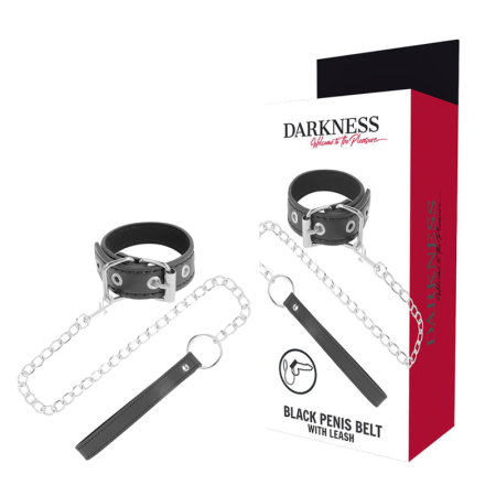 DARKNESS Bondage Penisring mit verstellbarem Lederband und Metallkette