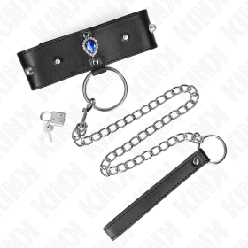KINK - Verstellbares Halsband mit 65 cm Leine und blauen Diamanten 36-43 cm x 5 cm