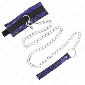 KINK Samt-Spitzenhalsband mit kurzer 105 cm Leine und Nylonbesatz 44 x 5,5 cm