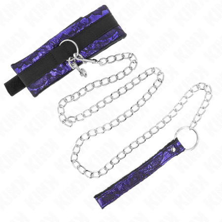 KINK Samt-Spitzenhalsband mit kurzer 105 cm Leine und Nylonbesatz 44 x 5,5 cm