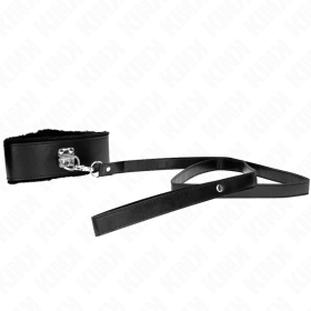 KINK Halsband mit Leine 116 cm, silberne Nieten, Modell 4, Schwarz, verstellbar 40-48 cm x 6 cm