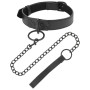 DARKNESS - Schwarzes Halsband mit Kette und Leine aus Neopren und Semileder
