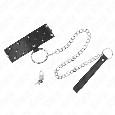 KINK - Verstellbares Halsband mit 65 cm Leine und silbernen Nieten Modell 5