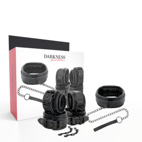 DARKNESS - Lederhalsband und Handschellen in Schwarz