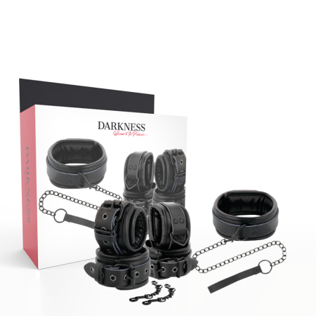 DARKNESS - Lederhalsband und Handschellen in Schwarz