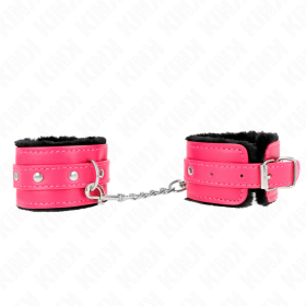 KINK Premium Gefütterte Handgelenksfesseln Schwarz mit Verstellbarem Himbeer-Rose Band 17-29 cm x 6 cm