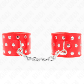 KINK - Verstellbare Handgelenksfesseln mit Druckverschluss und Nieten, Rot 19-24 cm x 5,5 cm