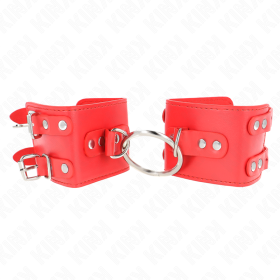 KINK Feste Handgelenk-Fesseln mit Ring und Nieten, Rot, verstellbar 17-22 cm x 6,5 cm