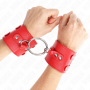 KINK Feste Handgelenk-Fesseln mit Ring und Nieten, Rot, verstellbar 17-22 cm x 6,5 cm