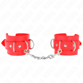 KINK Verstellbare Handgelenksfesseln mit 3 D-Ringen, Rot, 17,5-25 cm x 6 cm