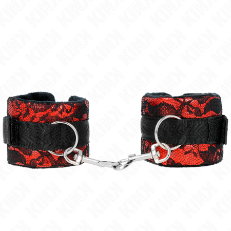 KINK Kurze Samt-Spitzen-Handgelenkfesseln aus Nylon Rot/Schwarz 23 x 6,5 cm
