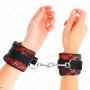 KINK Kurze Samt-Spitzen-Handgelenkfesseln aus Nylon Rot/Schwarz 23 x 6,5 cm