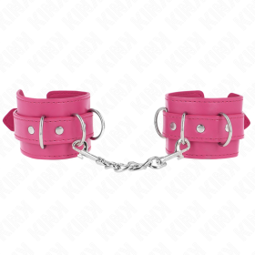 KINK Verstellbare Handgelenksfesseln mit 3 D-Ringen, Rosa 17,5-25 cm x 6 cm