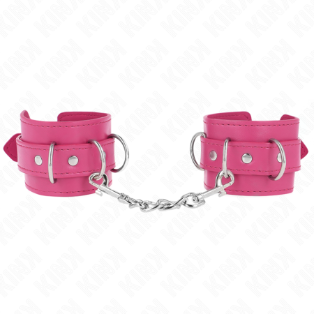 KINK Verstellbare Handgelenksfesseln mit 3 D-Ringen, Rosa 17,5-25 cm x 6 cm