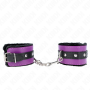 KINK Premium Gefütterte Handgelenksfesseln Schwarz mit Violett/Schwarzem Band, Verstellbar 17-29 cm x 6 cm