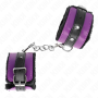 KINK Premium Gefütterte Handgelenksfesseln Schwarz mit Violett/Schwarzem Band, Verstellbar 17-29 cm x 6 cm