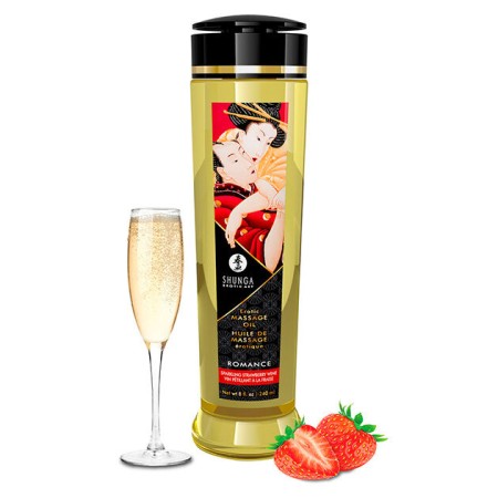 SHUNGA Erotisches Massageöl Romance 240 ml – Sinnlicher Duft Erdbeeren mit Cava