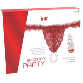 INTT RELEASES - Roter Brazilian Slip mit Perlen und 50 ml Erdbeer-Gleitgel