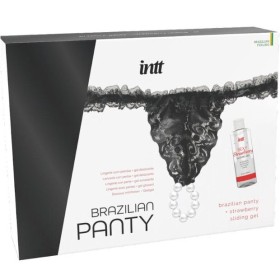 INTT RELEASES - Schwarzer Brazilian Slip mit Perlen und 50 ml Erdbeer-Lubrikant