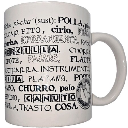 DIABLO PICANTE - Weiße Keramiktasse mit Penis-Synonymen 370 ml