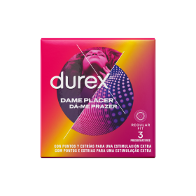Durex Dame Placer Kondome – 3 Stück, genoppte und gerillte Latexkondome